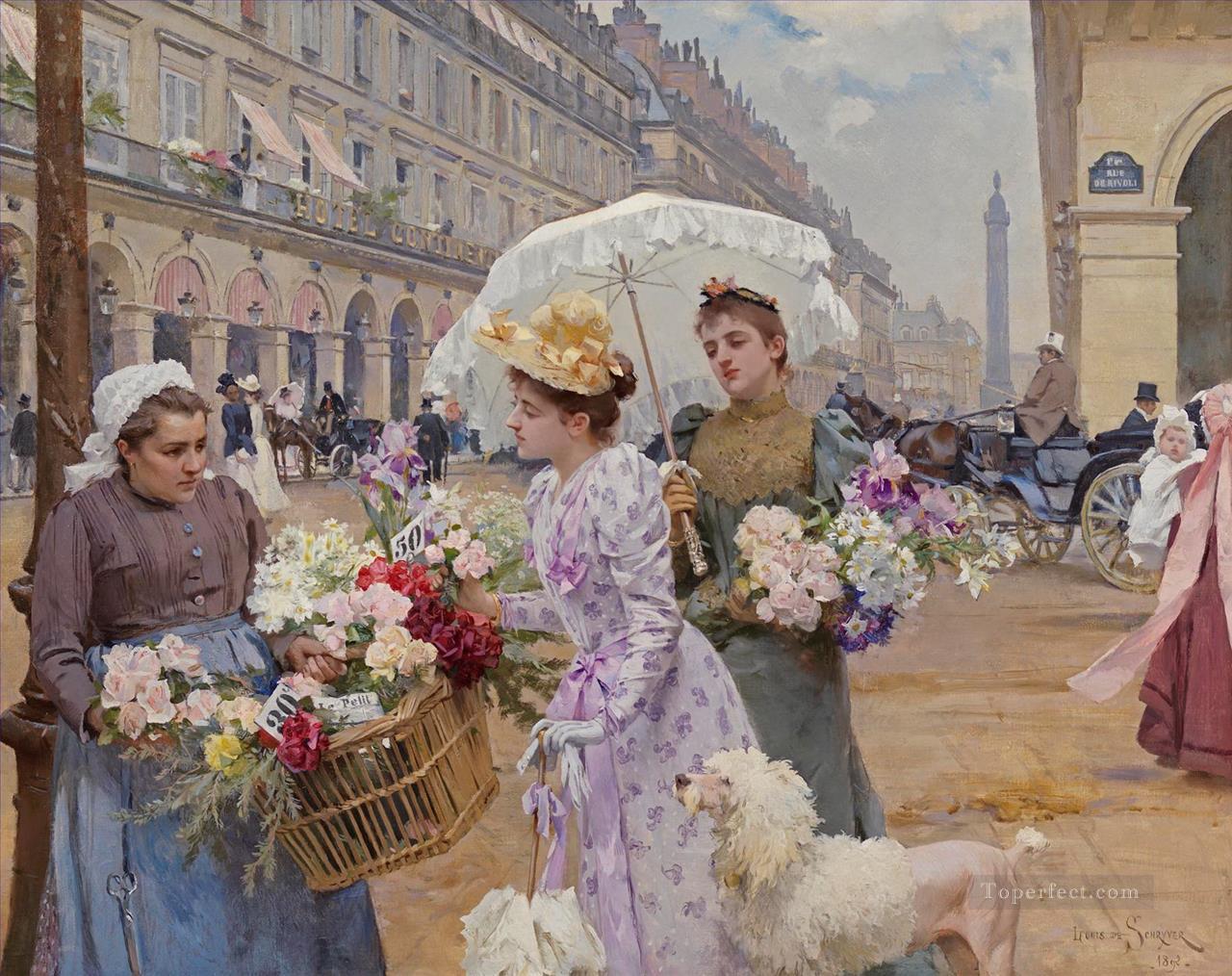 Louis Marie Schryver marchande fleurs rue Rivoli Portal Parisienne Oil Paintings